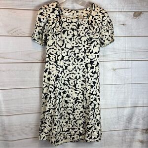 Vintage Liz Claiborne Silk Brocade Cream & Black Dress Petite 6 Shoulder Pads